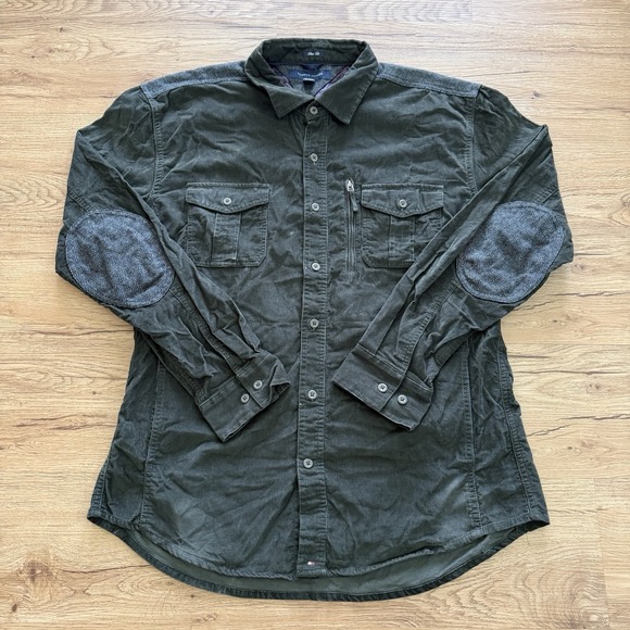 Tommy Hilfiger Other - Tommy Hilfiger Shirt Mens XL Slim Fit Green Corduroy‎ Button Up Elbow Patches
